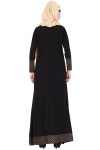 Elegant Abaya with golden geometric patterns on sleeves and bottom